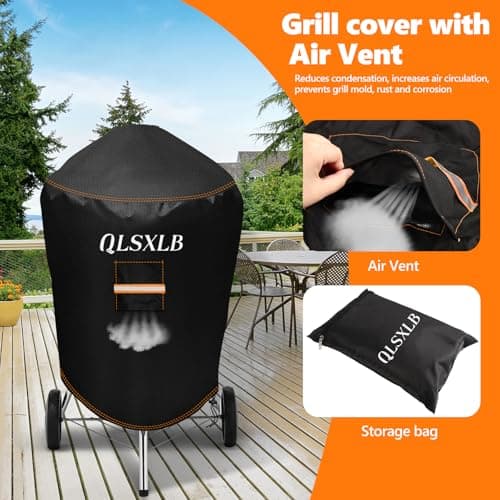 QLSXLB Housse Barbecue Exterieur Rond, Oxford 600D Robuste Bache de Protection BBQ Φ50x81cm, Couverture de Grill Anti-Vent/Anti-UV/Anti-l'eau/Anti-l'Humidité/Antipoussière Noir