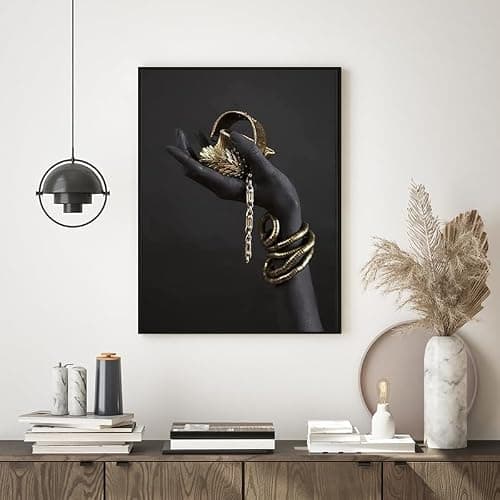 Tableau sur toile moderne - Lèvres noires dorées - Image sur toile - Salon féminin - Chambre à coucher - Poster de décoration de la maison - Poster encadré (style 4, 20 x 30 cm)