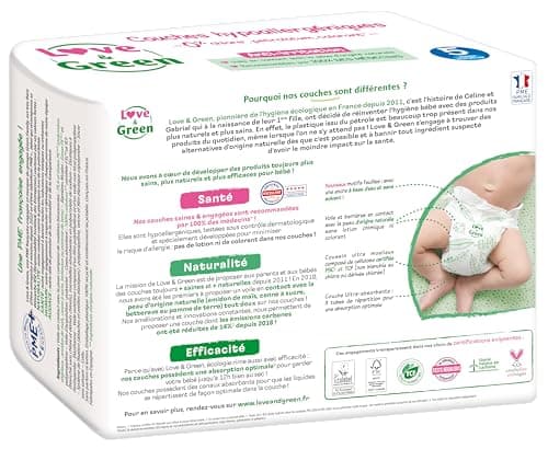 Love & Green - Couches Bébé Saines et Ecologiques - Taille 5 (11-25 Kg) - Pack 1 Mois (160 Couches) - Absorbante, anti-fuites et sans ingrédients indésirables