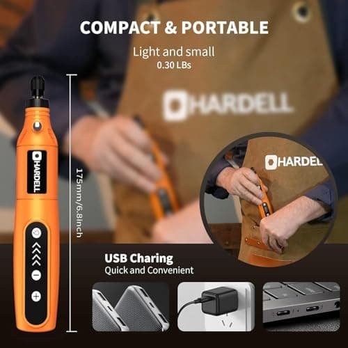 HARDELL Outil Rotatif Multifonction, 5-Vitesses Outil Multifonction sans Fil avec Lumière LED et 36 Accessoires pour Gravure, Polissage, Ponçage, Perçage, Meulage