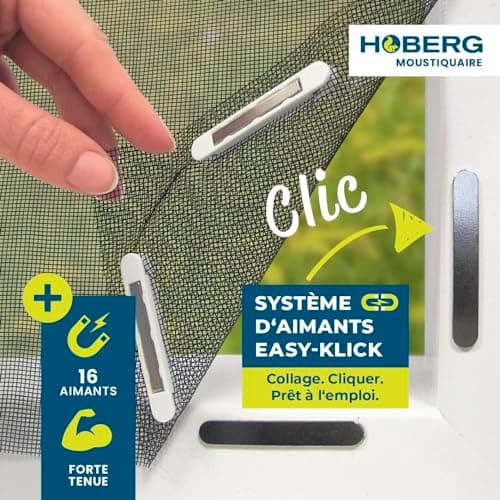Hoberg Moustiquaire de fenêtre avec Fixation magnétique innovante | Moustiquaire jusqu'à 150 x 130 cm découpable Individuellement, Pas de perçage ni de vissage | Fixation avec 16 aimants [Noir]