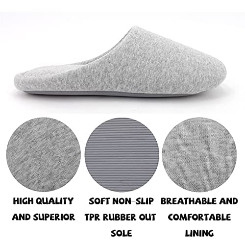 ofoot Chaussons d'été en coton à mémoire de forme pour femmes - Chaussures d'intérieur confortables et lavables avec semelles antidérapantes en caoutchouc(Gris,38-39 EU)