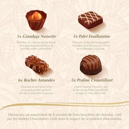 Lindt - Boîte CONNAISSEURS Pralinés - Assortiment de Chocolats au Lait et Noirs Pralinés - Idéal pour Noël, 409g