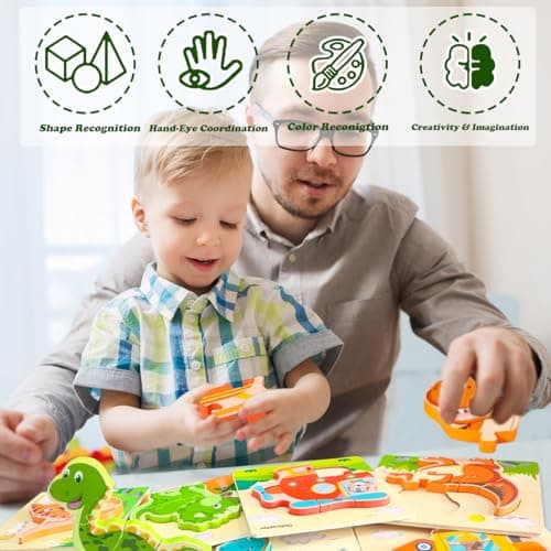 LEcylankEr Puzzle Enfant 1 2 3 Ans, 6 Pièces Puzzle Bois Dinosaure/Voiture, Puzzle Bebe Montessori pour 1 2 3 Ans, Cadeau pour Garçons Filles (Voiture)
