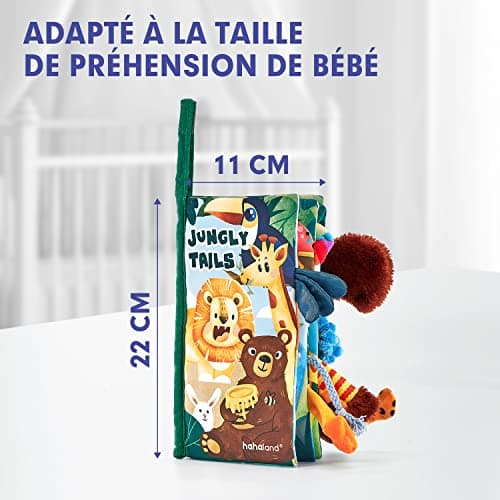hahaland Livre Tissu Bébé Eveil 0 3 Mois Jouet Suspendre pour Bébé 0-3 6 Mois Livre Doux Froissé avec des Animaux de la Jungle Cadeau de Naissance pour Tout-Petit Garçon Fille