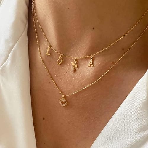 Collier chaine Personnalisé Prénom ou Mot de votre choix - Pendentif Lettre Initial - Ras le Cou - Cadeau fille- collier prénom or ou argent en acier inoxydable