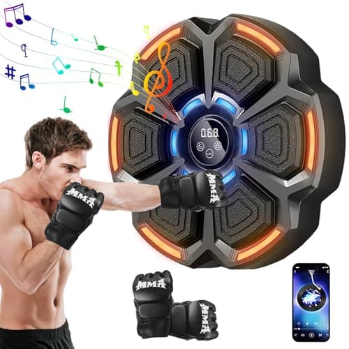 Machine de Boxe Musicale, Smart LED, Bluetooth, avec Gants de Boxe, Cible de Boxe Murale, 9 Modes de Vitesse et Mode de comptage pour Adultes et Enfants (Gants A)