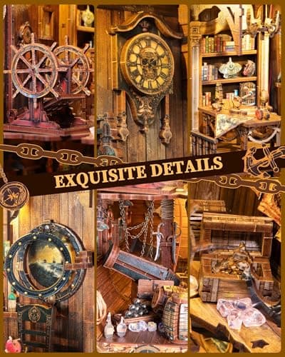 Quanquer DIY Book Nook Kit pour Adultes_avec Protection Anti-poussière et lumière LED 3D Maison de poupées Miniature en Bois BookNook Fantasy_Creativity Cadeau pour Ados (Age of Sail)