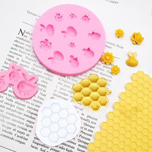 6 Pièces Moules en Silicone 3d Abeille et Fleur Moules à Fondants Rayon de Miel Moule à Chocolat de Bourdon Mini Moules en Silicone Fleurs pour Décoration de Gâteau,Cupcakes Cuisson Bonbons