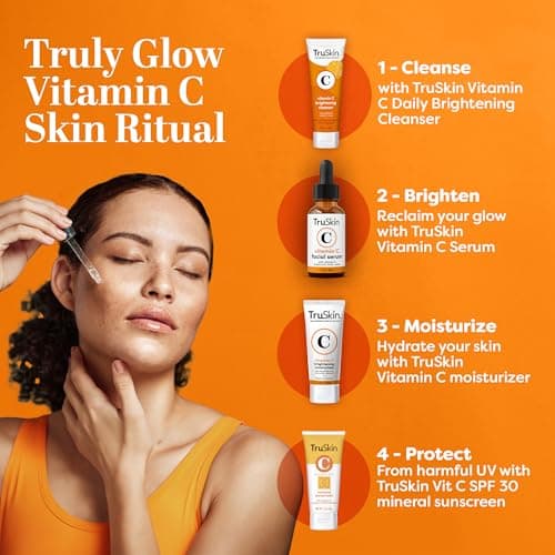 TruSkin Vitamin C Serum - Sérum anti-âge pour le visage à la vitamine C avec acide hyaluronique, vitamine E, aloès - Sérum éclaircissant pour les taches brunes, les ridules et les rides, 1 Fl Oz