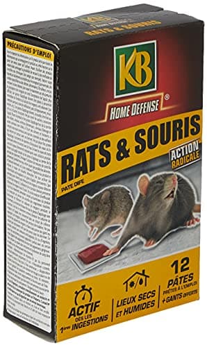 KB HOME DEFENSE RSOUPAT - Pâtes Anti-Rats et Souris 120 g - Action radicale - Actif dès la 1ère ingestion- Spécial lieux secs et humides -12 sachetsx10g pour emploi- jusqu'à 4 stations d'appâtage