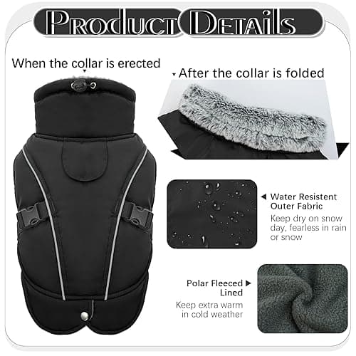 Manteau pour Chien Imperméable, Manteau de Chien Grande Veste Chaude Manteau Chihuahua Gilet Chauffant Chien Vêtement d'hiver Pull à Coupe-Vent pour Chiens(Noir, 2XL)