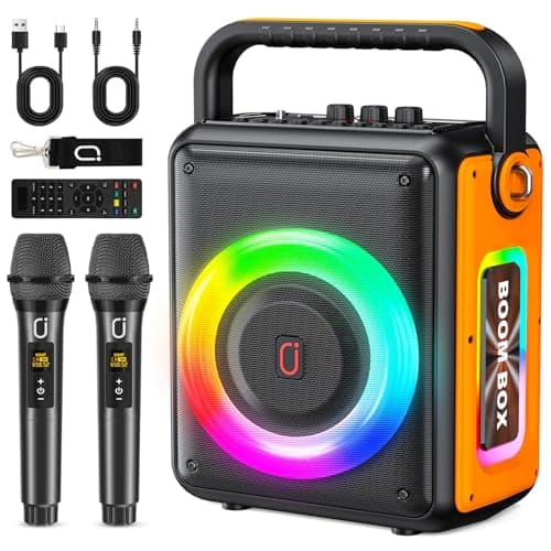 HWWR Machine de Karaoké Adultes et Enfants, Enceinte avec Micro sans Fil, Equipement de Karaoke Supporte TF/USB/AUX/TWS, Réunions Famille for Home Parties/Outdoor Camping/Beach Parties.
