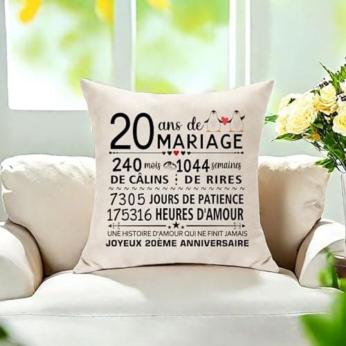 20 Ans Anniversaire Housses de Coussin Original Cadeau pour 20 Ans De Mariage Femme Homme Couples 20ème Mariage pour Mari Femme Saint-Valentin 20ème Souvenir Cadeaux Commémorative (20ans)