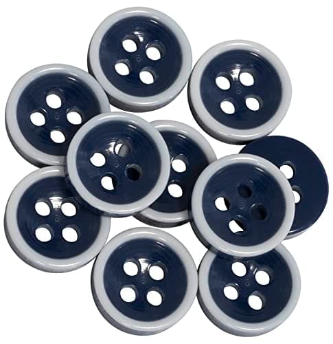 AERZETIX - C65636 - Lot de 10 Boutons à coudre ronds Ø11.5x3.2 mm avec bord à 4 trous L18 18L - en plastique - couleur: bleu foncé/blanc - ouverture 1.7 mm - mercerie couture vêtements tissu