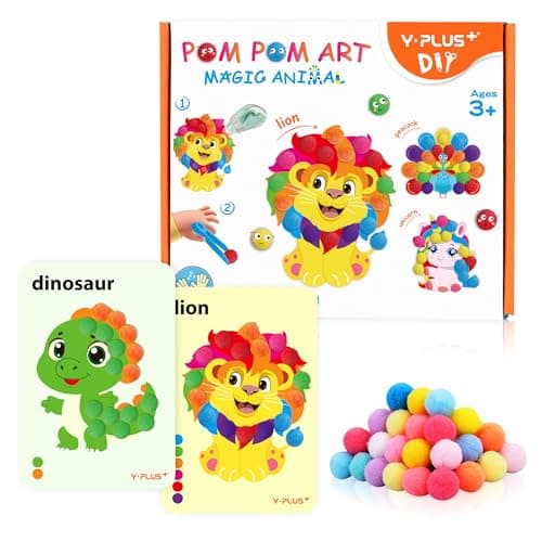 YPLUS Ensemble de Bricolage Enfant avec Pompons - Kit créatif pour le développement de la coordination et l'activité manuelle des enfants, pour des heures d'amusement-Animal