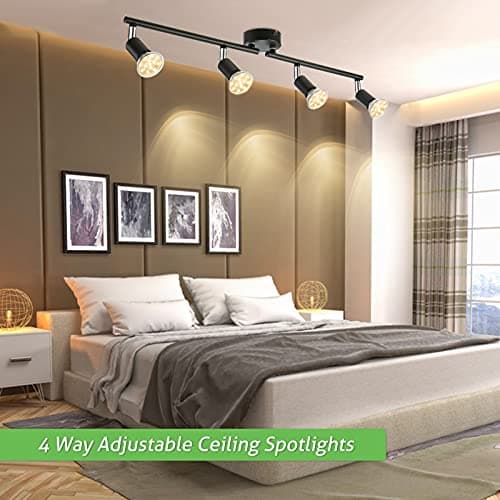 Tomshine Plafonnier LED 4 Spots orientables, noir 4 x 4W GU10 Barre Spot Plafond LED Eclairage intérieur pour Salon Salle à Manger