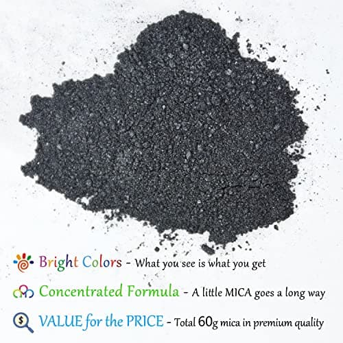 Colorant résine époxy - 60g Poudre Mica Naturel métallique pour Epoxy Resin, Savon - Pigment résine époxy Qualité Cosmétique pour Maquillage, Peinture, Poudre pour Ongles, Bombe de Bain (Noir)