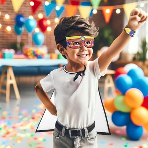PACK SUPER-HÉROS À COLORIER Ensemble de 10 Sacs Individuels avec Cape, Masque, Bracelet, 5 Crayons et Ballon | Kit de Coloriage Non-Tissé pour Enfants | Cadeau d'Anniversaire et Fêtes Infantiles