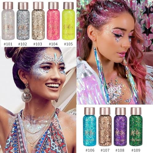 Body Glitter gel,Paillettes Visage,Mermaid Sequins Body Glitter,Liquide Fard À Paupières Glitter,For Festival Masquerade Birthday Makeup,Ongles(Vert)