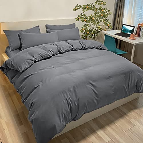 Housse de couette Poligino 135 x 200 cm avec 1 taie d'oreiller 50 x 80 cm - Gris foncé - Parure de lit en microfibre