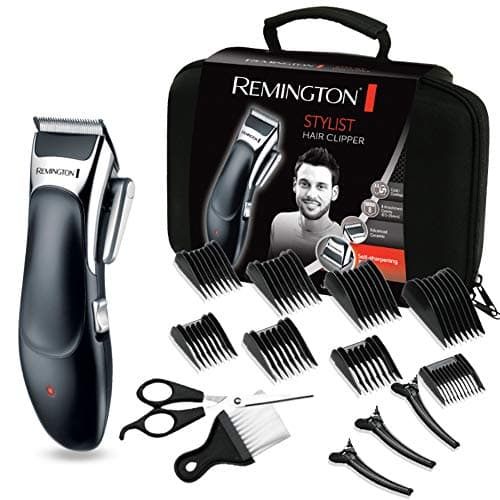 Remington Tondeuse Cheveux [Kit Coiffeur Professionnel] Stylist Noir & Argent (Lames Céramique Auto-Affûtées, Secteur/Sans fil-Batterie Lithium, 8 Sabots, Mallette pro + accessoires) Tondeuse HC363C