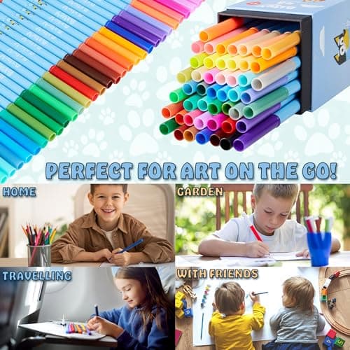 BlueY Feutres de Coloriage pour Enfants - Lot de 48 Feutres Enfant Lavables Non Toxiques Idée Cadeau Garcon Fille