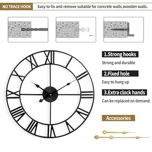 Mee 2ou Horloge Murale Design Moderne et Vintage, Silencieuse sans Tic-Tac, Grande Horloge Murale Géante XXL, Disponible en 40 cm, 47 cm, 60 cm, 80 cm, 100 cm, Idéale pour Le Salon Cuisine Bureau