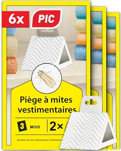 PIC Piège Produit Anti Mites Textiles Paquet de Trois 3x2 pièces - approprié pour la Protection de Tous Les vêtements dans l'armoire et en Stockage alternative à spray anti mites textiles