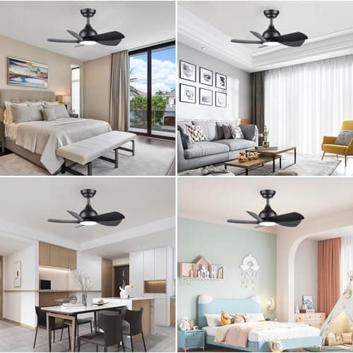 CJOY 76cm Noir Ventilateur de Plafond avec Lumiere et Télécommande, Ventilateur de Plafond Réversibles DC 5 Pales, Ventilateur Plafond Silencieux Dimmable, 6 Vitesses, pour Chambre à Coucher, Salon