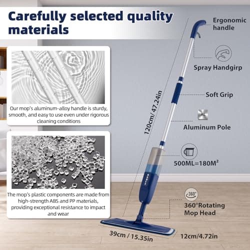 Spray Balai Vaporisateur,Balai Lave Sol avec Vaporise,Serpillere Microfibre avec 3 Tampons Lavables,Réservoir d'eau 500ml,1*Brosse et1*Porte Balai pour Bois Dur, marbre, stratifié, Vinyle, carrelage