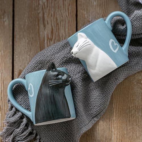 Liemuao Cadeaux Couple Tasse à Café en Céramique, 3D Tasse de Chat, Coffee Mugs Cadeau de Mariage pour mariée et Le marié, Mug Café & Thé Cadeaux Saint Valentin, d'anniversaire de Couples (A)