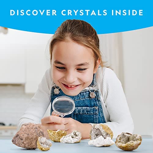NATIONAL GEOGRAPHIC Kit Scientifique pour Ouvrir 4 Géodes – Comprend des Lunettes et Un Présentoir - Cadeau Scientifique STEM pour Les Amateurs de Minéralogie et de Géologie de Tout Âge