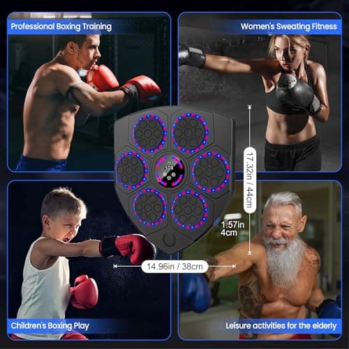 Music Boxing Machine, Machine de Boxe Musicale avec Gants de Boxe, 9 Vitesses, 9 Modes d'entraînement, Comptage Intelligent, Soutien Bluetooth, Cible de Boxe Murale pour Adultes et Enfants