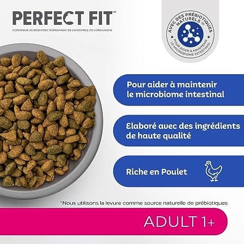 PERFECT FIT Adulte 1+ Croquettes pour chat adulte – Répond à des besoins spécifiques d'un chat stérilisé – Nourriture Riche en Poulet – 2,8 kg (Lot de 3)