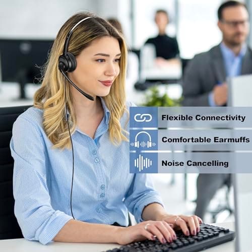 Voistek Casque mono avec microphone, prise jack 3,5 mm/2,5 mm, casque PC 2 en 1, casque filaire et antibruit et contrôle du volume pour centres d'appel, Skype, Zoom, bureau à domicile, cours en ligne