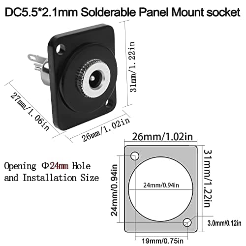 QIANRENON 5.5mm*2.1mm Panneau Montage Adaptateur DC 5.5*2.1mm Femelle à 2Pin Soude Terminal Connecteur DC5521 Soudure Prise, XLR Panneau/D Panneau Montage, pour Sécurité Caméra TV Décodeur Lampe LED