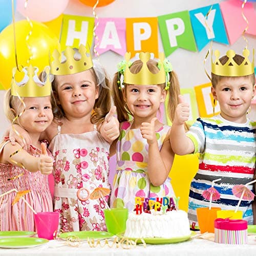 TUPARKA 24 pièces Couronne de Papier couronnes de Roi d'or Feuille d'or fête Couronne Chapeau Casquette pour fête d'anniversaire Accessoires de Photo de Douche de bébé (6 Styles)
