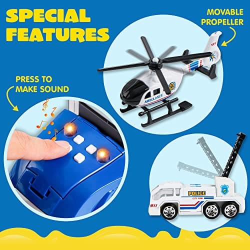 JOYIN Ensemble de Jouets de Camion de moulé sous Pression 25 en 1, Ensemble de véhicules de Jeu dans Un Camion Porteur, Cadeaux d'anniversaire pour Enfants (Voitures de Police)