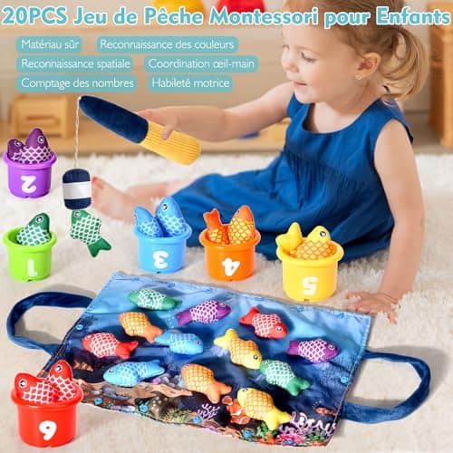 Yitical Jouet Bebe 1 an, Montessori Pêche a la Ligne Jeux pour Enfant 1 2 Ans, Educatif Jouet Bébé, Cadeau pour Fille Garcon 1-3 Ans 6 12 18 Mois