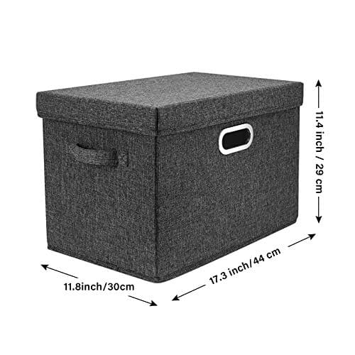 TYEERS Grande Boîte de Rangement avec Couvercle, Tissu, Pliable, Lavable, Rangement Tissu, 44x30x29 cm, Lot de 3, Noir