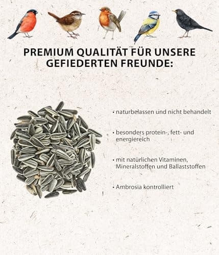 Dehner Natura Premium Nourriture pour Oiseaux Sauvages, graines de Tournesol Non décortiquées, en Seau, 5L (2.2 kg)