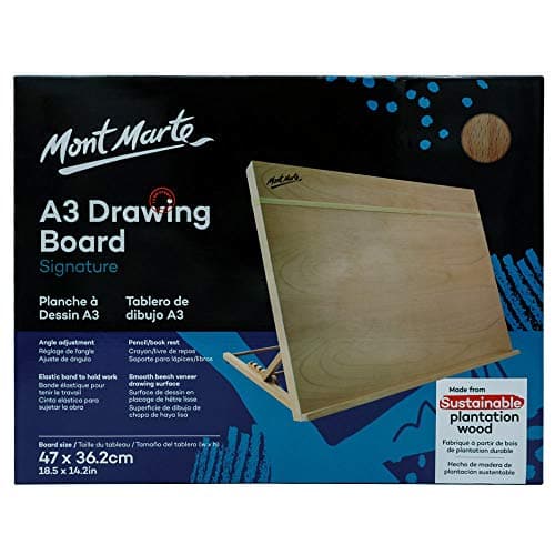 Mont Marte Planche à dessin A3 avec bande élastique en bois de hêtre inclinable avec bande élastique pour sécuriser les travaux.