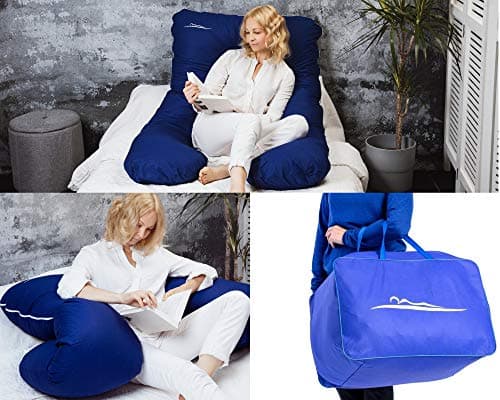 MAKOSAS Coussin Confort Original - Coussin orthopédique rafraîchissant de qualité supérieure - Coussin de Corps - pour Un Meilleur Sommeil et Contre Les maux de Dos, 100 x 150 cm (Coton - Bleu)