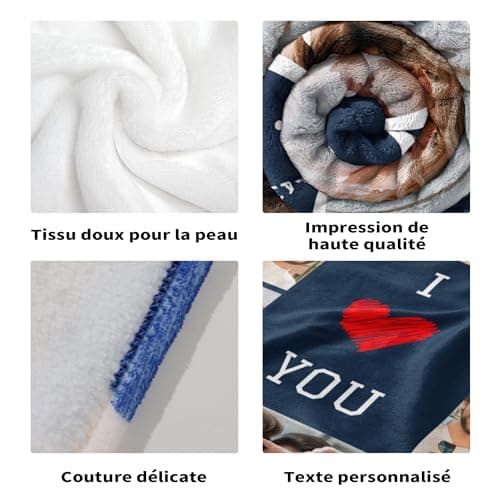 Easycosy Plaid Personnalisé,Couverture Personnalisée,Plaid Personnalisé Photo et Texte,Cadeau Personnalisé pour Femme,Amoureux,Couple,Meilleure Ami,Famille,Copain,Idées de Cadeaux d'anniversaire