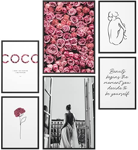 Papierschmiede® Set Mood Posters, Tableau Décoration Murale sans cadres « Coco Rose Love » Bureau, Salon, Deco Chambre Parentale, Cuisine, 2x A4 et 4x A5, fleurs rose pétales