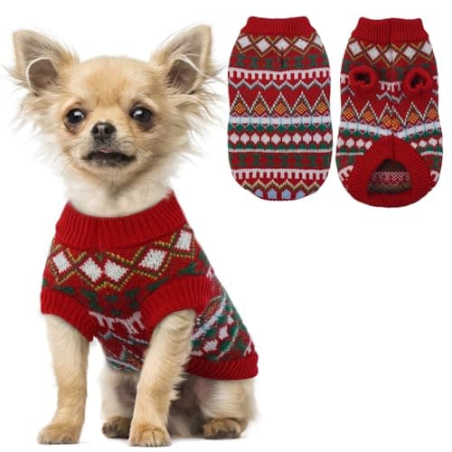 Hjumarayan Pull Chien - Pull Chihuahua Chaud Pull pour Chien Petite Taille Pull Noel Chien Sweat Chien Col Rond, Pull Chien Stretch Petite Taille Pull-Overs pour Chiens (Rouge-Vert S)