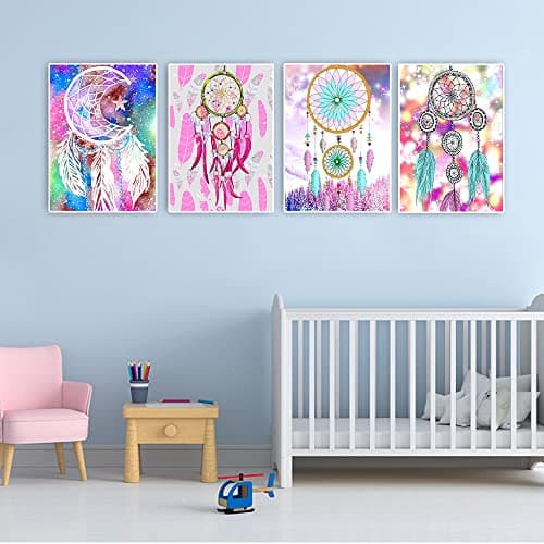 DCIDBEI Diamond Painting Attrape Reve Lot de 4 30x40 cm Peinture par Numéros Attrape Rêves Broderie Diamant Attrape Reves Enfants et Filles Point de croix Mosaïque Diamant Perle Attrape-rêve Adulte