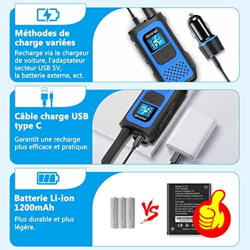 AWANFI Talkie Walkie Rechargeable Enfants Adultes 3 Pièces, Longue Portée avec 16 Canaux Radio à 2 Voies Écran LCD, USB Type C avec VOX pour Jeu d'Aventure, Randoneé, Vélo