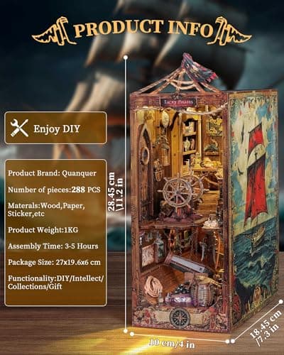 Quanquer DIY Book Nook Kit pour Adultes_avec Protection Anti-poussière et lumière LED 3D Maison de poupées Miniature en Bois BookNook Fantasy_Creativity Cadeau pour Ados (Age of Sail)